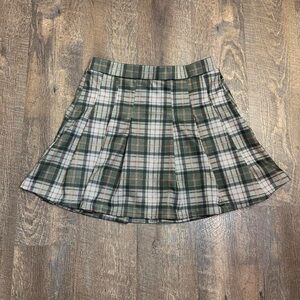 green and tan plaid mini skort